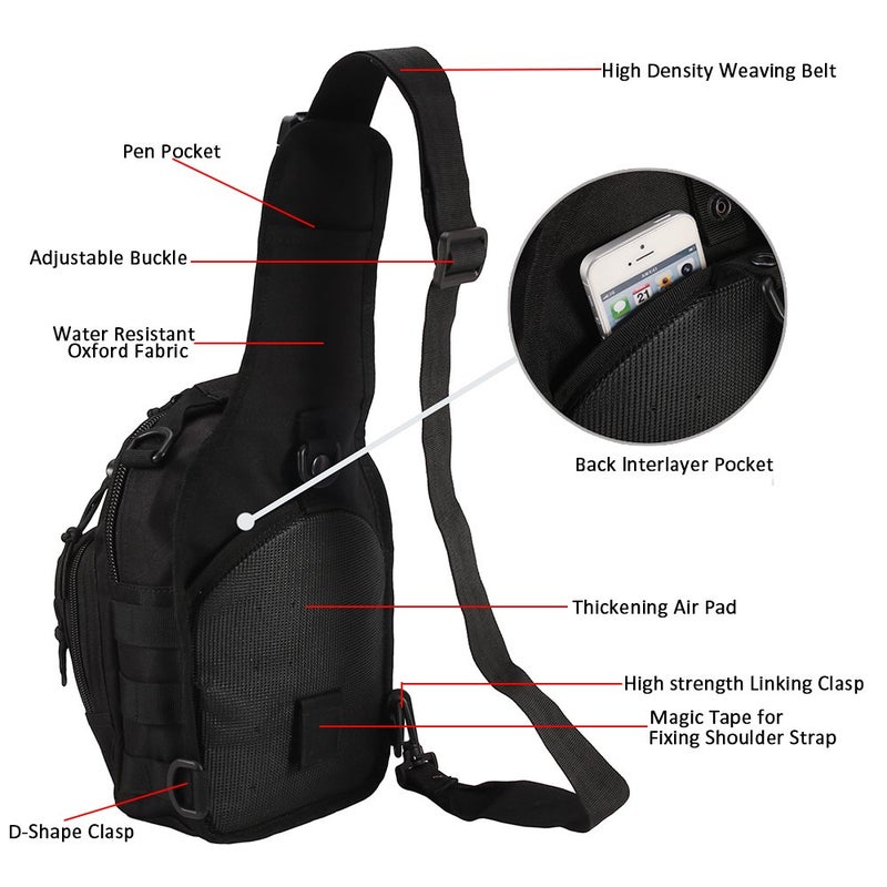 Novemkada Tactical Shoulder Bag,1000D Outdoor Military Molle Sling Backpack Sport Chest Pack Daypack Bags for Camping, Hiking, Trekking, Rover Sling (Tan) - Image 3